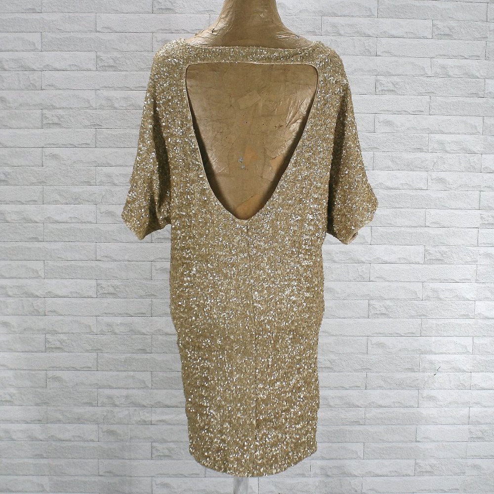 VENUS Dress Prom Homecoming Cocktail Gold Metallic Sequin Cut Out Back Large